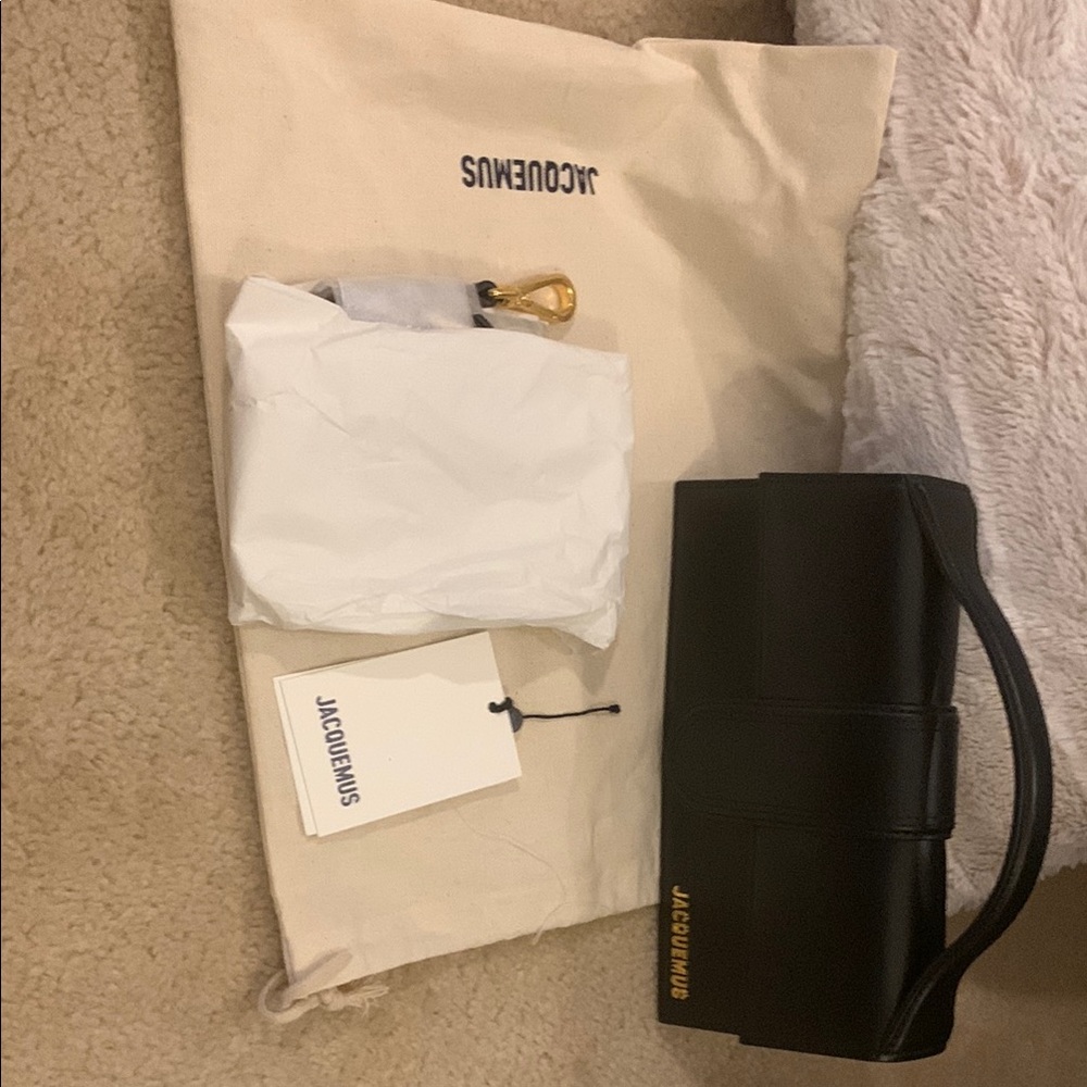 Jacquemus Black Leather Bag with Gold Detail